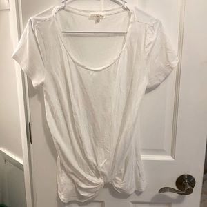 White Short Sleeve Front Knot Shirt